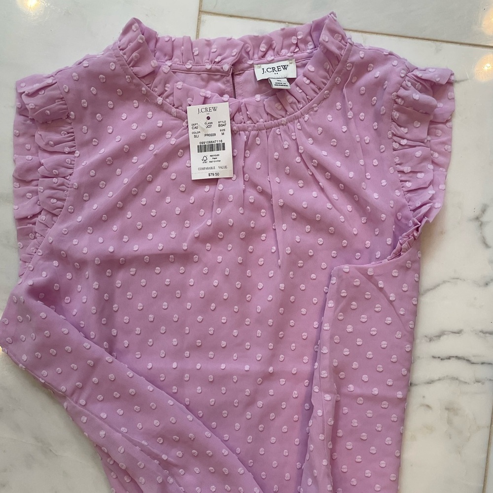 NWT J Crew Sleeveless Ruffleneck Top Clip Dot Medium